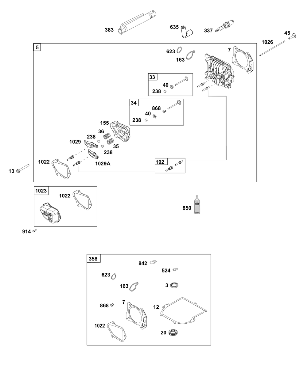 Cylinder Head Group Diagram and Parts List for 092J0B-0014-H5 020000 - 09Z999 Briggs and Stratton Engine